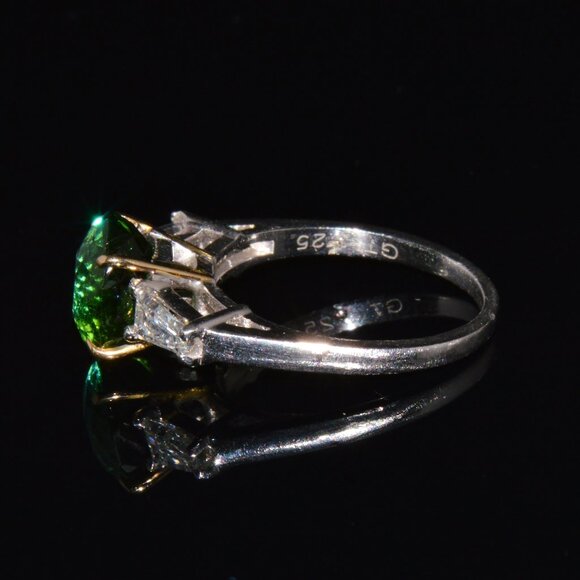 Certified Natural 3.85CTS VS F Diamond Green Tourmaline 18K Gold Platinum Ring - Picture 4 of 16